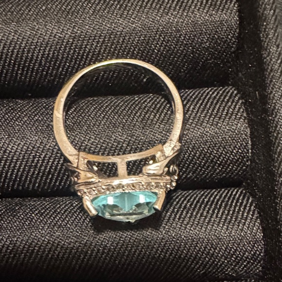 Vintage Blue Stone Heart with Leaves Wrap around Design Silver Ring - Picture 6 of 14